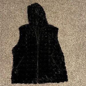 Black Fuzzy Zip Up Vest with hood